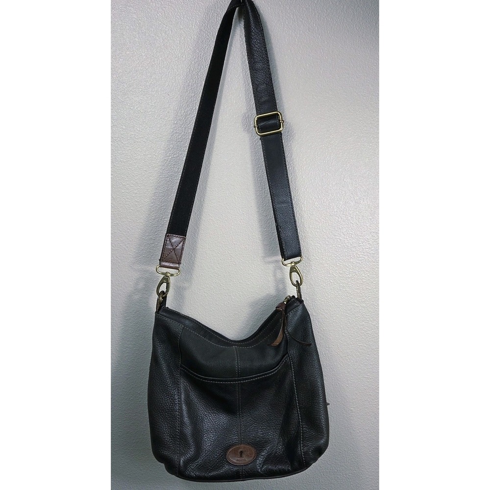 Fossil Morgan Traveler Dark Green Pebbled Leather Crossbody Organizer Bag‎ Y2K